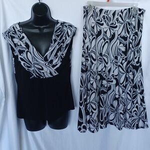 Vintage Jolibel 2 pc skirt set, sz L, very 70s , full skirt, ptp -19", 30" waist
